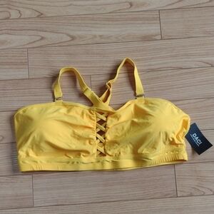 Daci Golden Yellow Bikini Top with Cut Outs and Crisscross Front Size 22W